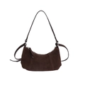 Large dark brown suede crescent shoulder bag with slim leather strap and sleek zipper - Brown