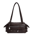 Sac sous le bras rétro moto marron foncé en cuir mat avec boucles argentées - Marron