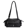 Borsa sottobraccio stile motociclista vintage nero opaco con dettagli argento e cerniere - Nero
