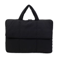 Quilted black puffer tote bag with vertical stitching and dual top zipper closure - Black