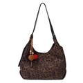 Vintage Leopard Print Übergroße Tragetasche mit böhmischen Quasten und schwarzen Riemen - Mit Anhänger / Braun