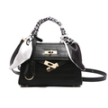 Classic black crocodile pattern handbag with gold twist lock and printed scarf wrap - Black