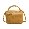 Yellow woven box bag with golden metal handle and flower clasp in variant style - Large / Yellow
