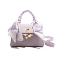 Lavender crocodile embossed kelly bag with gold clasp and silk scarf wrapped handle - Purple
