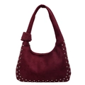 Borsa hobo bordeaux scamosciata con borchie argentate e dettaglio nodo sulla tracolla - Rosso