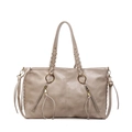 Minimalistische beige Shopper-Tasche mit geflochtenen Griffen und Quasten-Detail - Khaki