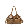 Borsa tote vintage marrone con tasche anteriori e ciondolo orsetto di peluche - Con Ciondolo / Marrone