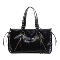 Minimalistische schwarze Tote-Bag mit Glanzoptik und goldenen Reißverschluss-Details - Schwarz
