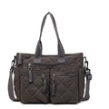 Borsa tote trapuntata in nylon grigio scuro con tasche multiple e tracolla regolabile - Grigio