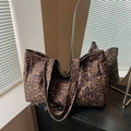 Bolso tote grande de lona con estampado de leopardo y correas dobles para uso diario - Estampado de leopardo