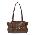 Borsa tote vintage in pelle marrone da donna con fibbia argentata e cucitura verticale - caffè