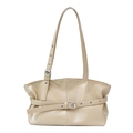 Borsa tote retrò in pelle PU beige crema con tracolla regolabile e fibbia argentata - Cachi Scuro
