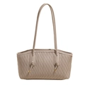 Beige pleated tote bag with sleek shoulder straps and stylish knot details - Gray