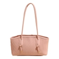 Pink pleated tote bag with stylish wavy texture and golden knot accents on leather straps - Pink