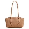 Borsa tote beige con pieghe a onde e lunghi spallacci con dettagli dorati eleganti - Cachi