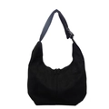 Retro black faux suede crescent hobo bag with adjustable buckle strap and dual zippers - Black