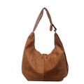 Dark brown suede hobo bag with adjustable wide shoulder strap and double zipper closure - Brown