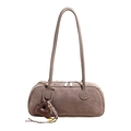Borsa a spalla baguette in camoscio taupe con doppia zip e ciondolo a cuore - Con Ciondolo / Grigio