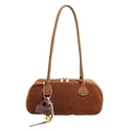 Grande borsa a cuscino in camoscio marrone scuro con doppia zip e ciondolo smiley - Con Ciondolo / Marrone