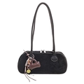 Borsa baguette retrò in pelle scamosciata nera con ciondoli e manici lunghi - Con Ciondolo / Nero