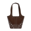 Sac cabas marron foncé en cuir verni avec clous argentés et style rock vintage - Marron