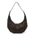 Vintage große dunkelbraune Halbmond Hobo Tasche aus glänzendem Leder mit breitem Schultergurt - Kaffeebraun