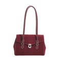Bolso de hombro retro burdeos de ante con hebilla plateada elegante y correa larga - Rojo