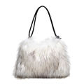 Borsa a spalla in ecopelliccia bianca e nera con sottili spalline in pelle nera - Bianco Sporco