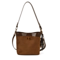 Vintage bruine suède bucket bag met kralenhanger en een verstelbare schouderriem - Met Hanger / Bruin