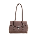 Elegante bolso de hombro en ante color topo con correas largas y hebilla plateada - Marrón