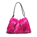 Sac à épaule en fausse fourrure avec dégradé de couleurs rose et noir vif - Rose rouge