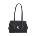 Bolso de hombro en gamuza negra clásica con hebilla plateada y remaches estilo vintage - Negro