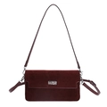 Borsa a tracolla vintage in pelle scamosciata bordeaux con chiusura a scatto argento - Rosso