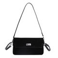 Borsa a tracolla minimalista in pelle scamosciata nera con chiusura a scatto argento - Nero
