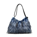 Sac à main en fausse fourrure bleue et grise avec fines bandoulières en cuir noir - Bleu