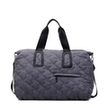 Deep grey quilted travel bag with chic diamond pattern and reinforced black handles - Gray