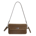Borsa a tracolla minimalista in pelle scamosciata marrone con chiusura a scatto argento - Cachi