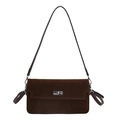 Retro dark brown faux suede shoulder bag with elegant silver twist-lock closure - Brown