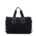 Large black quilted gym bag with top handles and front zipper pocket for daily travel - Black