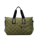 Olive green quilted puffer tote bag with large capacity and removable black shoulder strap - Green