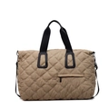 Quilted khaki tote bag with floral embroidery and contrast black handles for women - Khaki