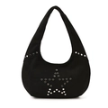 Schwarze Wildleder-Schultertasche mit silbernem Sternmuster aus Nieten für Damen - Schwarz