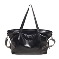 Schwarze Shopper-Tasche aus glänzendem Ölwachs-Leder mit verstellbarem Schultergurt - Schwarz