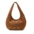Braune Hobo-Schultertasche aus Wildleder mit modischem Stern-Nietendesign aus Silber - Braun