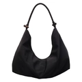 Minimalist black hobo shoulder bag featuring decorative wooden beads and a knot detail - Black