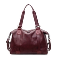 Large vintage dark red pillow tote bag in PU leather with adjustable shoulder strap - Burgundy