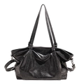 Schwarze Vintage-Einkaufstasche aus Ölwachs-Leder mit verstellbaren Trägern und viel Platz - Dunkelbraun