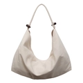 Minimalist beige hobo underarm bag with decorative dark brown wooden beads - Off White