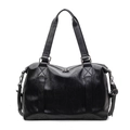 Retro large capacity black PU pillow bag with glossy finish and casual shoulder strap - Black