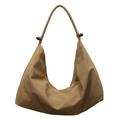 Retro khaki canvas hobo shoulder bag with vintage dark brown wooden bead accents - Green